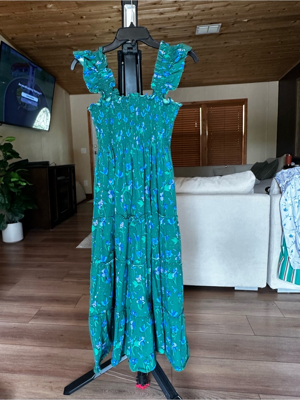 Hill House Green Floral Smocked Maxi Dress with MULTIPLE HOLES - Picture 3 of 7